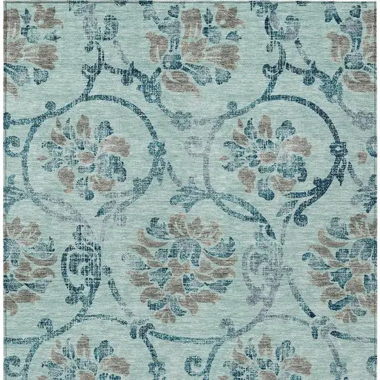 Teal Blue Gray And Aqua Floral Washable Indoor Outdoor Area Rug Photo 6