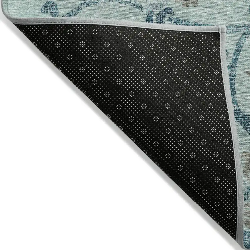 Teal Blue Gray And Aqua Floral Washable Indoor Outdoor Area Rug Photo 2