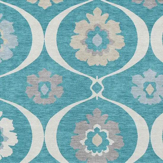 Teal Blue Gray And Beige Medallion Washable Indoor Outdoor Area Rug Photo 6