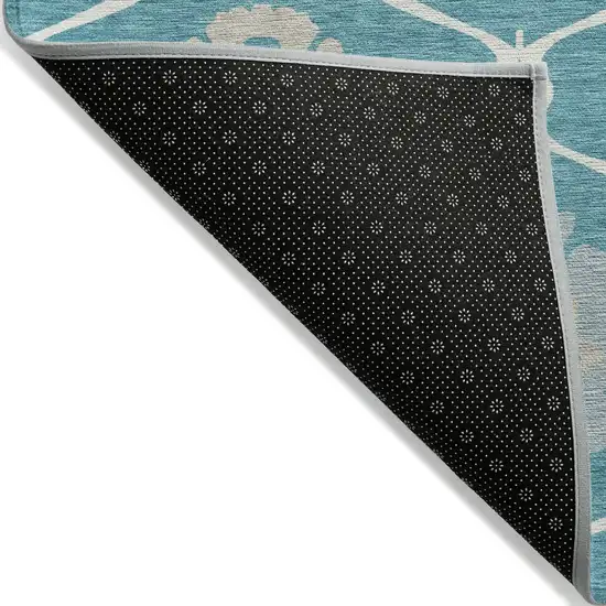Teal Blue Gray And Beige Medallion Washable Indoor Outdoor Area Rug Photo 4