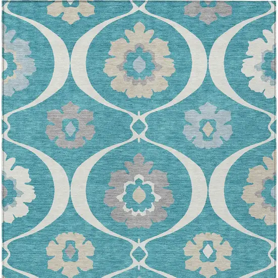 Teal Blue Gray And Beige Medallion Washable Indoor Outdoor Area Rug Photo 8
