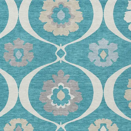 Teal Blue Gray And Beige Medallion Washable Indoor Outdoor Area Rug Photo 6