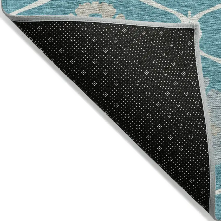 Teal Blue Gray And Beige Medallion Washable Indoor Outdoor Area Rug Photo 4