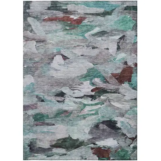 Teal Blue Gray And Brown Abstract Washable Indoor Outdoor Area Rug Photo 6