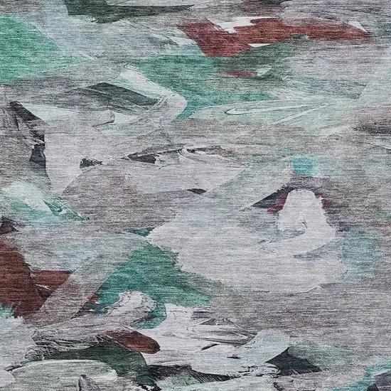 Teal Blue Gray And Brown Abstract Washable Indoor Outdoor Area Rug Photo 5