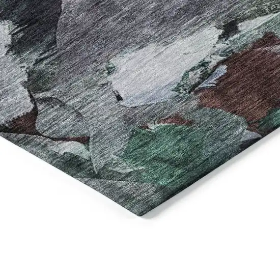 Teal Blue Gray And Brown Abstract Washable Indoor Outdoor Area Rug Photo 4
