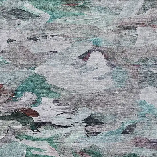 Teal Blue Gray And Brown Abstract Washable Indoor Outdoor Area Rug Photo 5