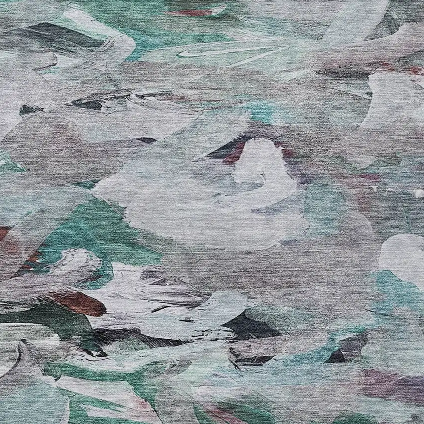 Teal Blue Gray And Brown Abstract Washable Indoor Outdoor Area Rug Photo 5