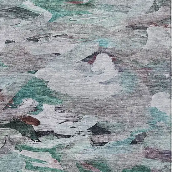 Teal Blue Gray And Brown Abstract Washable Indoor Outdoor Area Rug Photo 5
