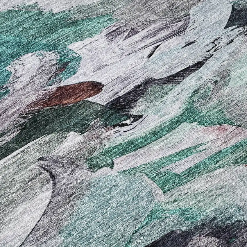 Teal Blue Gray And Brown Abstract Washable Indoor Outdoor Area Rug Photo 6