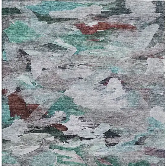 Teal Blue Gray And Brown Abstract Washable Indoor Outdoor Area Rug Photo 7