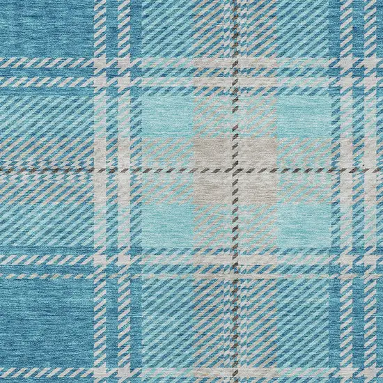 Teal Blue Gray And Brown Plaid Washable Indoor Outdoor Area Rug Photo 5