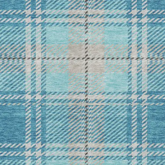 Teal Blue Gray And Brown Plaid Washable Indoor Outdoor Area Rug Photo 5