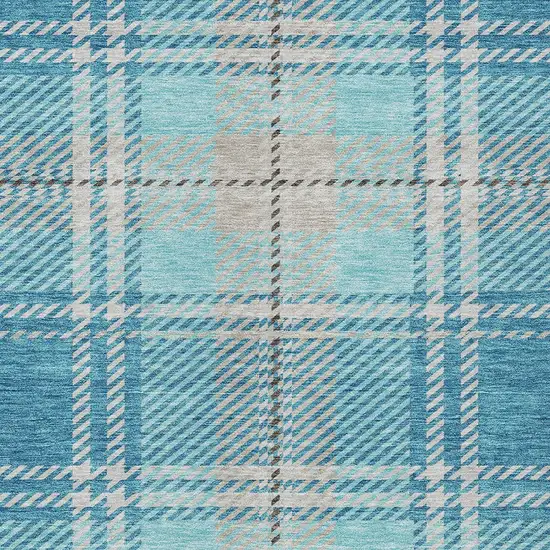 Teal Blue Gray And Brown Plaid Washable Indoor Outdoor Area Rug Photo 5