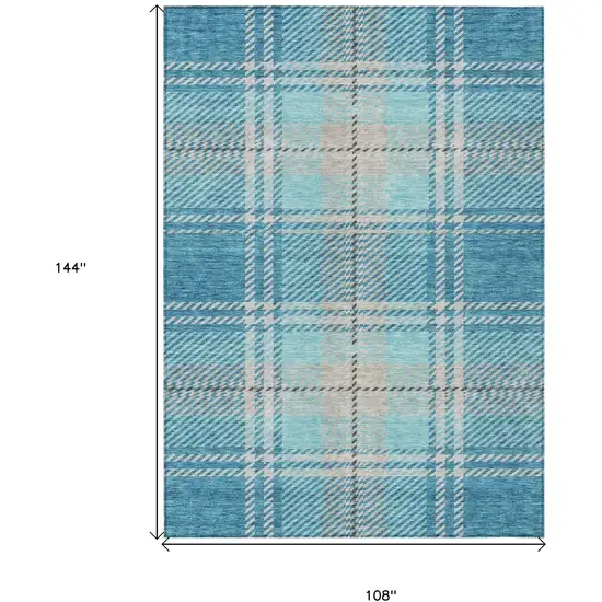 Teal Blue Gray And Brown Plaid Washable Indoor Outdoor Area Rug Photo 3