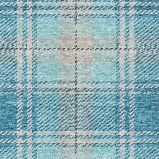 Teal Blue Gray And Brown Plaid Washable Indoor Outdoor Area Rug Photo 5