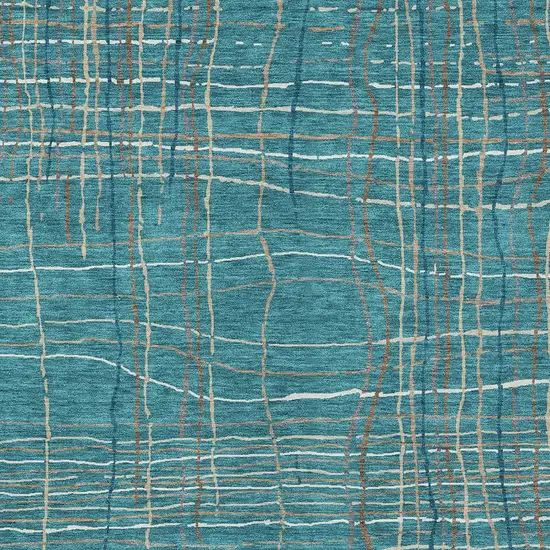 Teal Blue Gray And Brown Striped Washable Indoor Outdoor Area Rug Photo 6