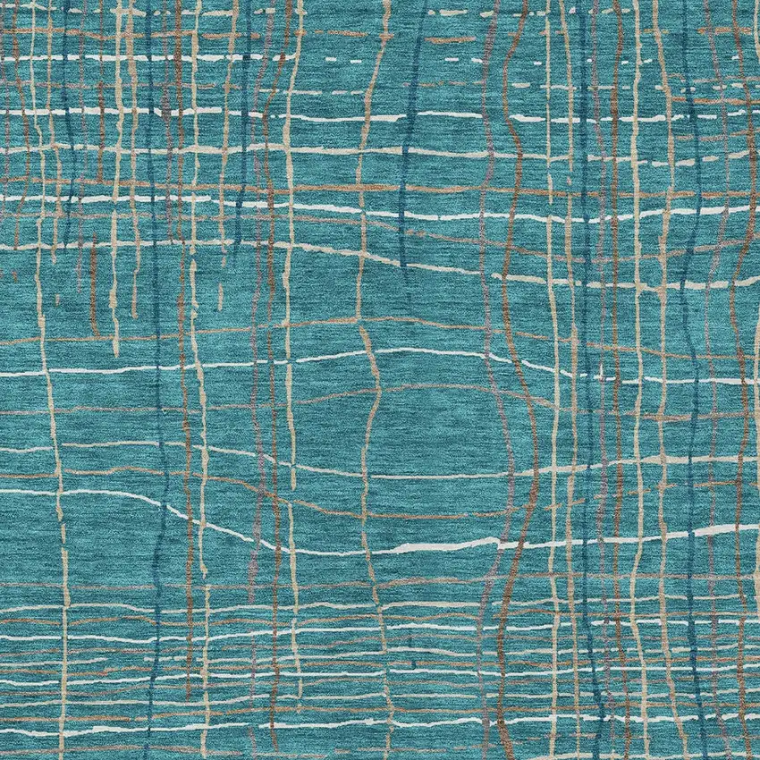 Teal Blue Gray And Brown Striped Washable Indoor Outdoor Area Rug Photo 6