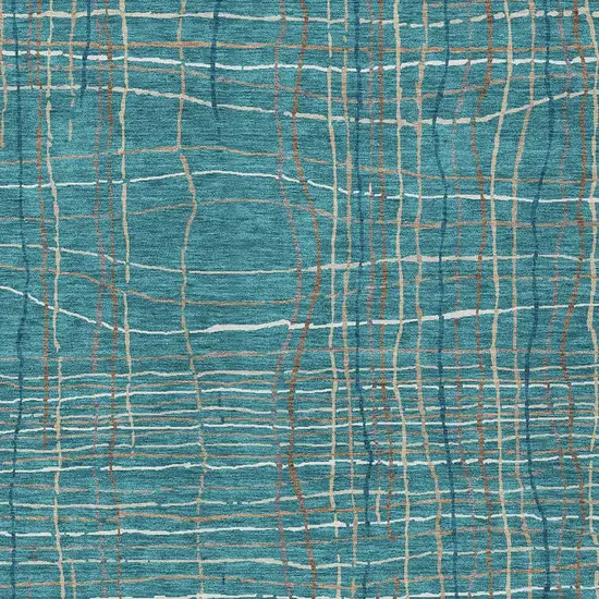 Teal Blue Gray And Brown Striped Washable Indoor Outdoor Area Rug Photo 6