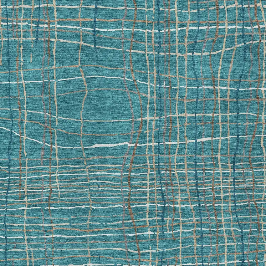 Teal Blue Gray And Brown Striped Washable Indoor Outdoor Area Rug Photo 6