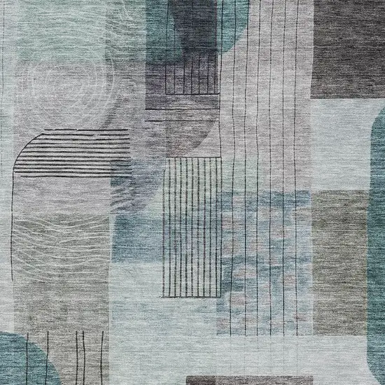 Teal Blue Gray And Charcoal Abstract Washable Indoor Outdoor Area Rug Photo 5