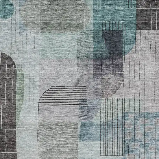 Teal Blue Gray And Charcoal Abstract Washable Indoor Outdoor Area Rug Photo 5