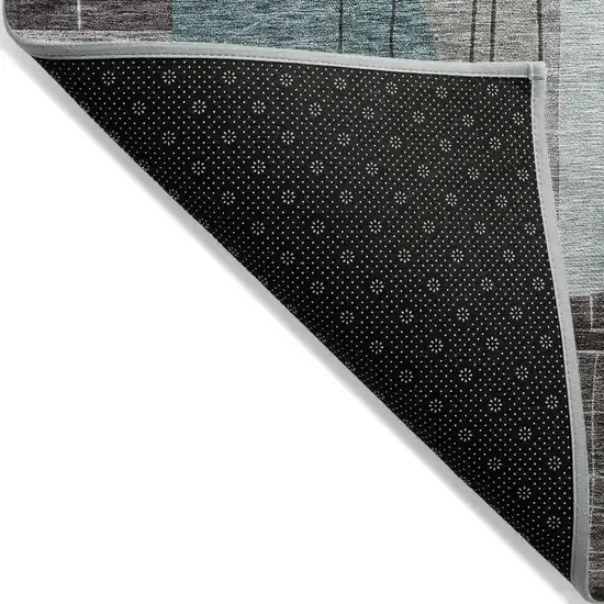 Teal Blue Gray And Charcoal Abstract Washable Indoor Outdoor Area Rug Photo 3