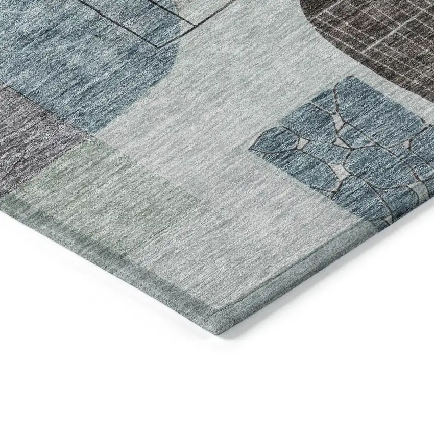 Teal Blue Gray And Charcoal Abstract Washable Indoor Outdoor Area Rug Photo 4