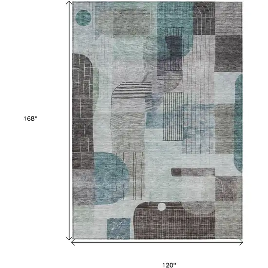 Teal Blue Gray And Charcoal Abstract Washable Indoor Outdoor Area Rug Photo 7