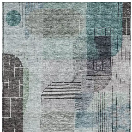 Teal Blue Gray And Charcoal Abstract Washable Indoor Outdoor Area Rug Photo 5