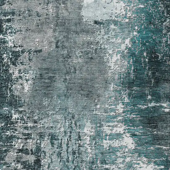 Teal Blue Gray And Charcoal Abstract Washable Indoor Outdoor Area Rug Photo 4