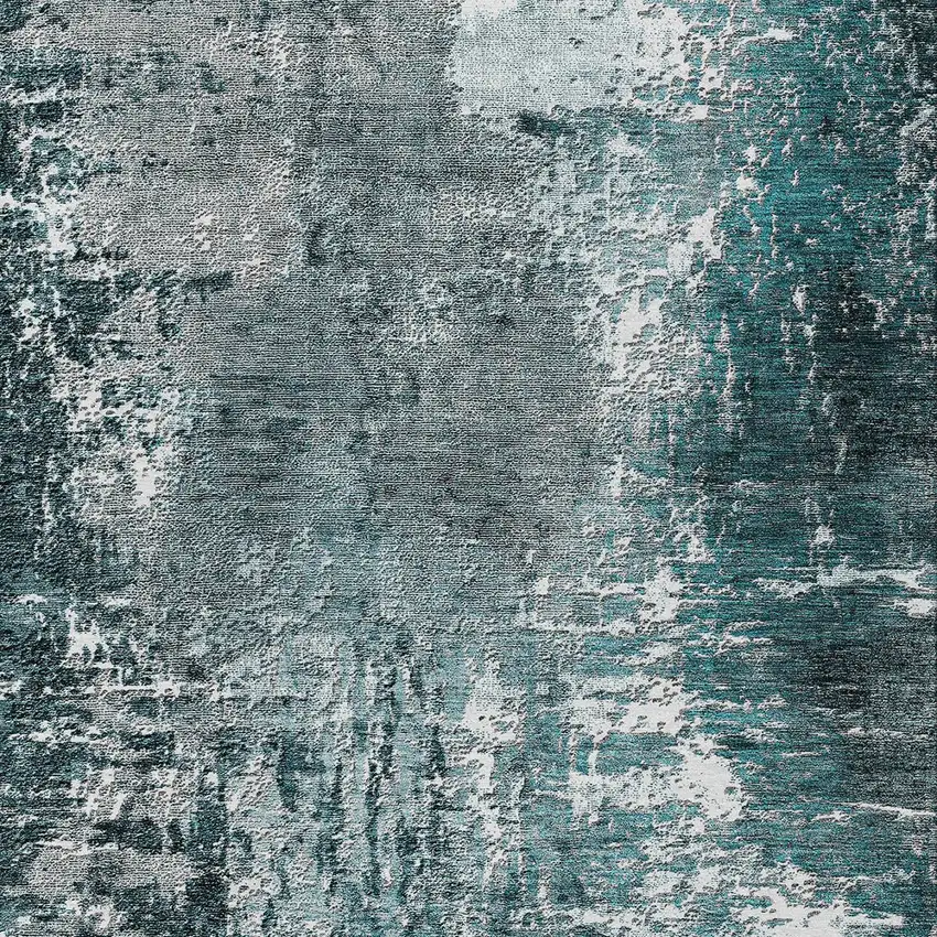 Teal Blue Gray And Charcoal Abstract Washable Indoor Outdoor Area Rug Photo 4