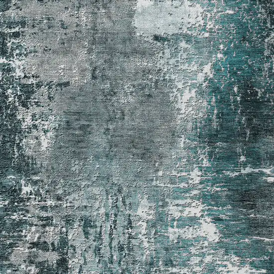 Teal Blue Gray And Charcoal Abstract Washable Indoor Outdoor Area Rug Photo 4