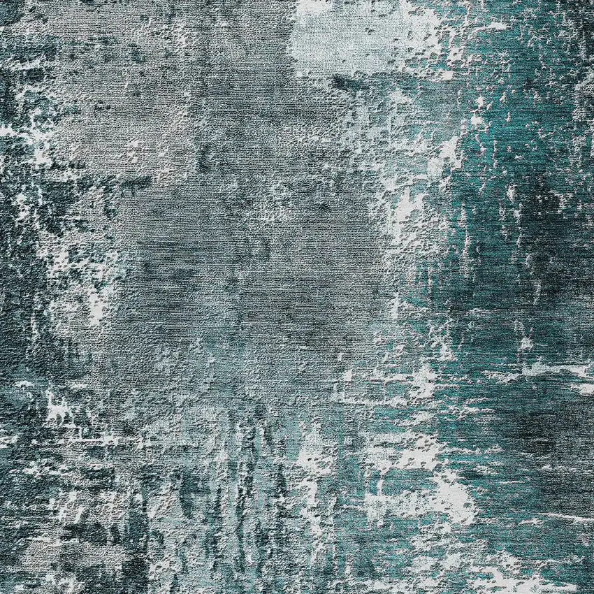 Teal Blue Gray And Charcoal Abstract Washable Indoor Outdoor Area Rug Photo 4