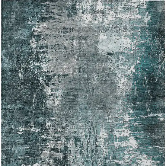 Teal Blue Gray And Charcoal Abstract Washable Indoor Outdoor Area Rug Photo 5