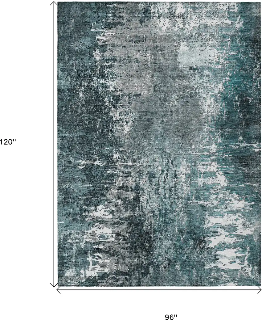 Teal Blue Gray And Charcoal Abstract Washable Indoor Outdoor Area Rug Photo 3