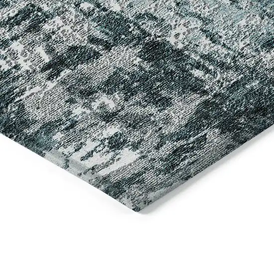 Teal Blue Gray And Charcoal Abstract Washable Indoor Outdoor Area Rug Photo 3