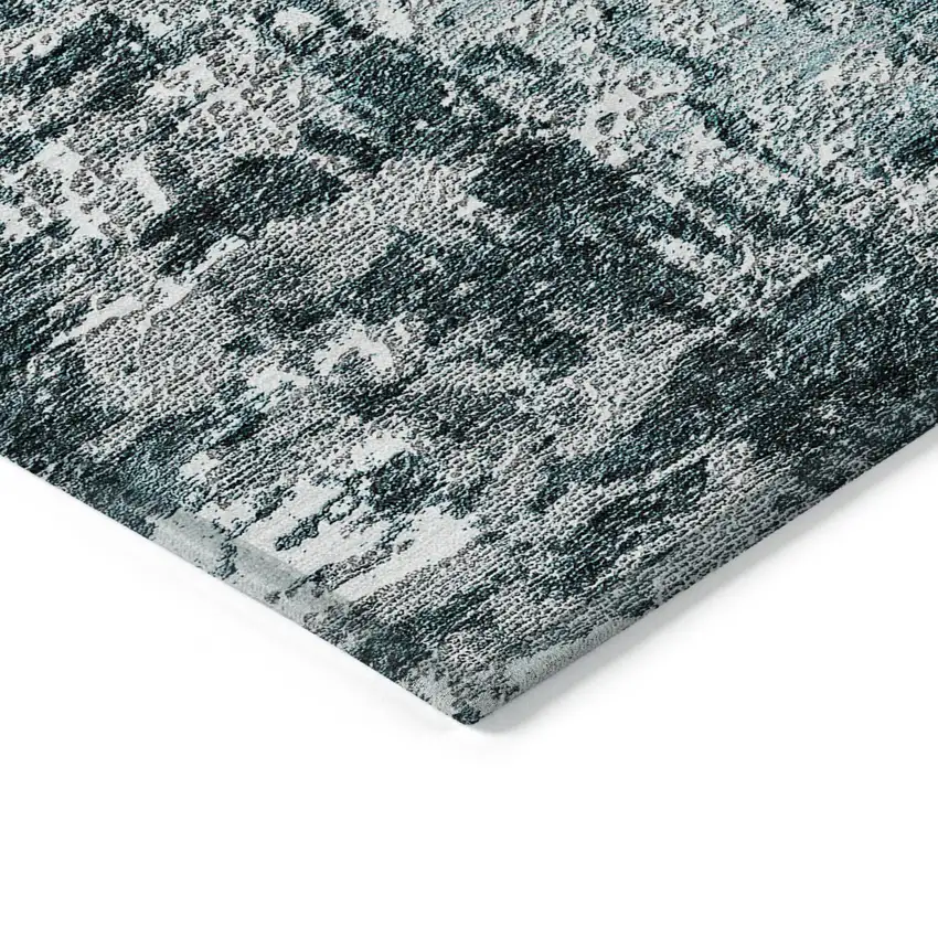 Teal Blue Gray And Charcoal Abstract Washable Indoor Outdoor Area Rug Photo 3