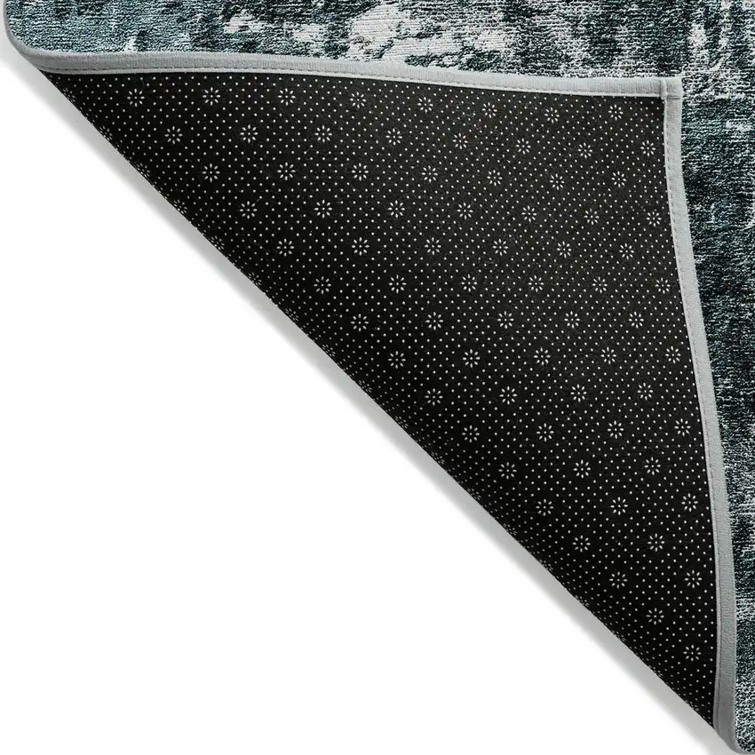 Teal Blue Gray And Charcoal Abstract Washable Indoor Outdoor Area Rug Photo 2