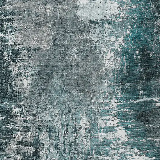Teal Blue Gray And Charcoal Abstract Washable Indoor Outdoor Area Rug Photo 4