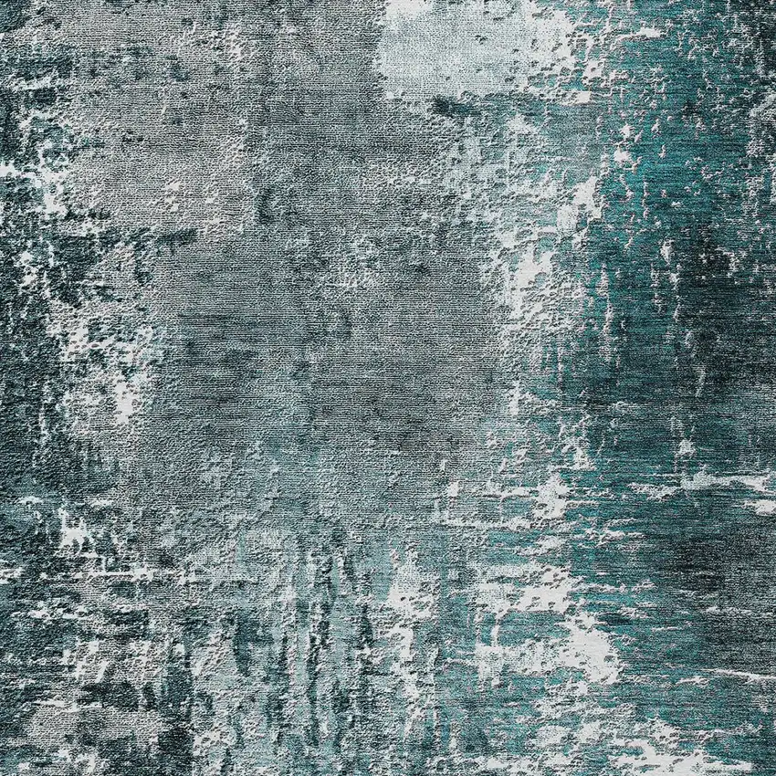 Teal Blue Gray And Charcoal Abstract Washable Indoor Outdoor Area Rug Photo 4