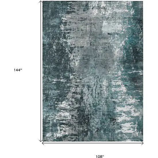 Teal Blue Gray And Charcoal Abstract Washable Indoor Outdoor Area Rug Photo 3