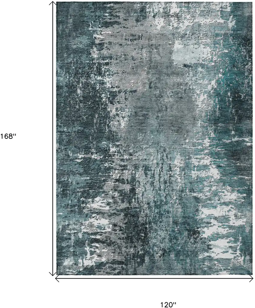 Teal Blue Gray And Charcoal Abstract Washable Indoor Outdoor Area Rug Photo 3