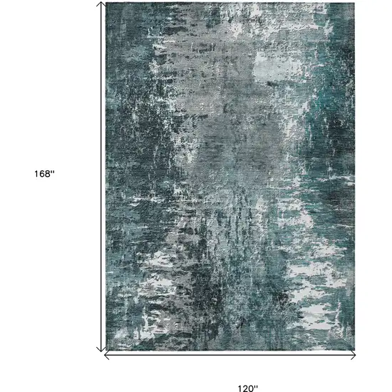 Teal Blue Gray And Charcoal Abstract Washable Indoor Outdoor Area Rug Photo 3