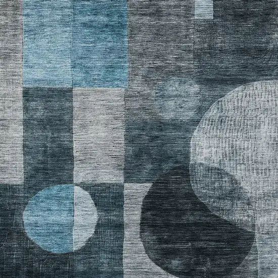 Teal Blue Gray And Charcoal Geometric Washable Indoor Outdoor Area Rug Photo 5