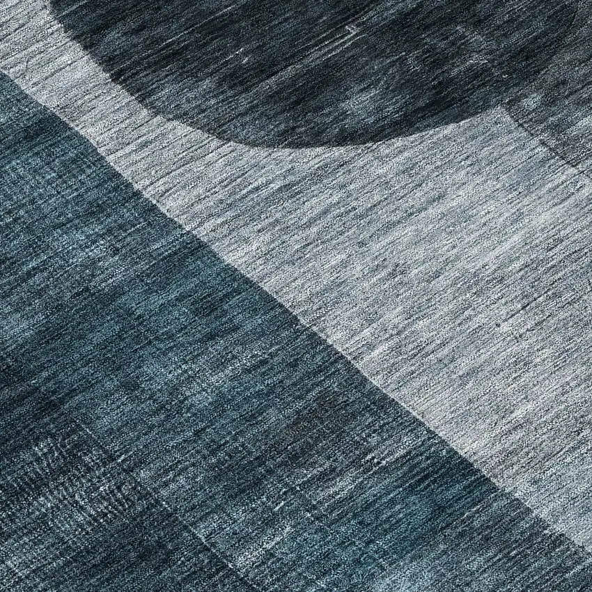 Teal Blue Gray And Charcoal Geometric Washable Indoor Outdoor Area Rug Photo 8