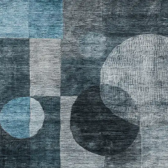 Teal Blue Gray And Charcoal Geometric Washable Indoor Outdoor Area Rug Photo 5