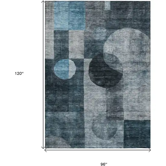 Teal Blue Gray And Charcoal Geometric Washable Indoor Outdoor Area Rug Photo 7