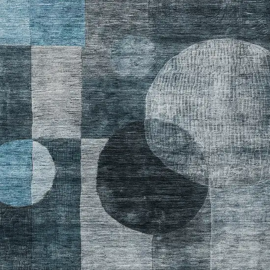 Teal Blue Gray And Charcoal Geometric Washable Indoor Outdoor Area Rug Photo 5