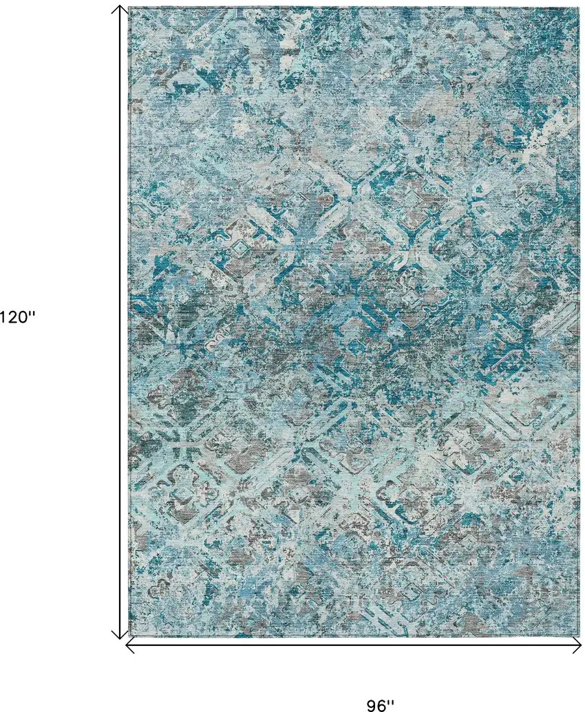Teal Blue Gray And Charcoal Geometric Washable Indoor Outdoor Area Rug Photo 3